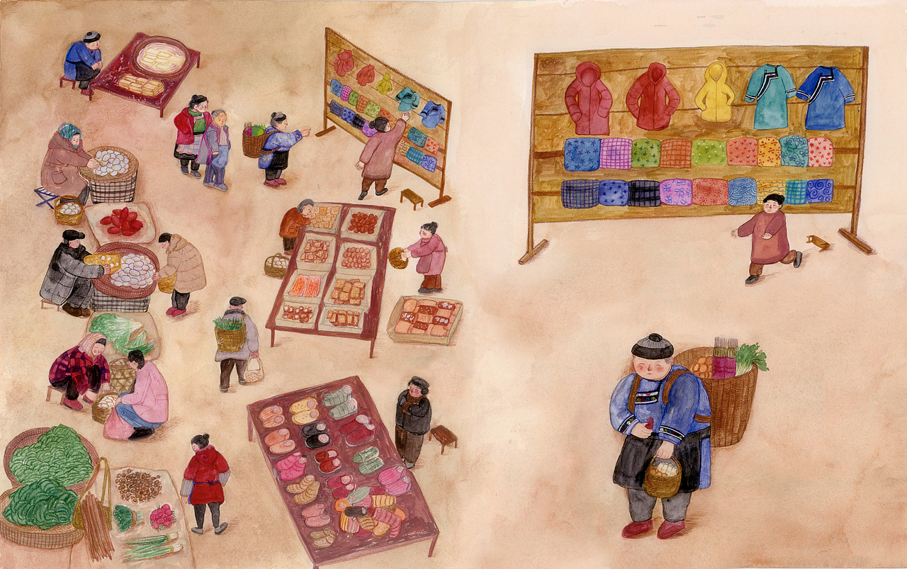 赶集的时候
外婆会清闲些 <br>可是外婆有喜欢的新衣裳就是不买 <br>不管卖衣裳的人怎么大声吆喝 <br>外婆就是“没听见”<br>哎……