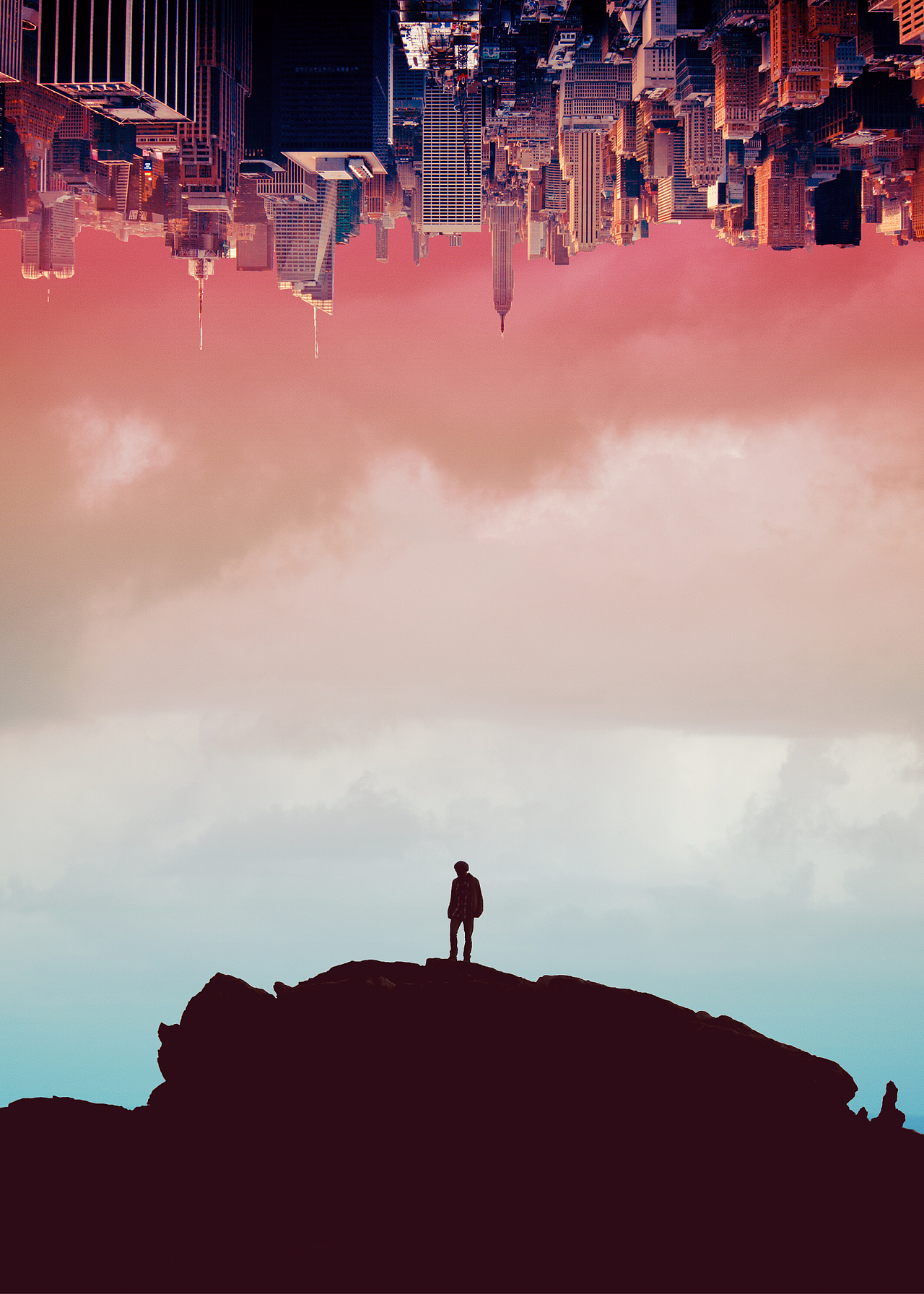 把天空、城市、人物抠图置入，合理布局