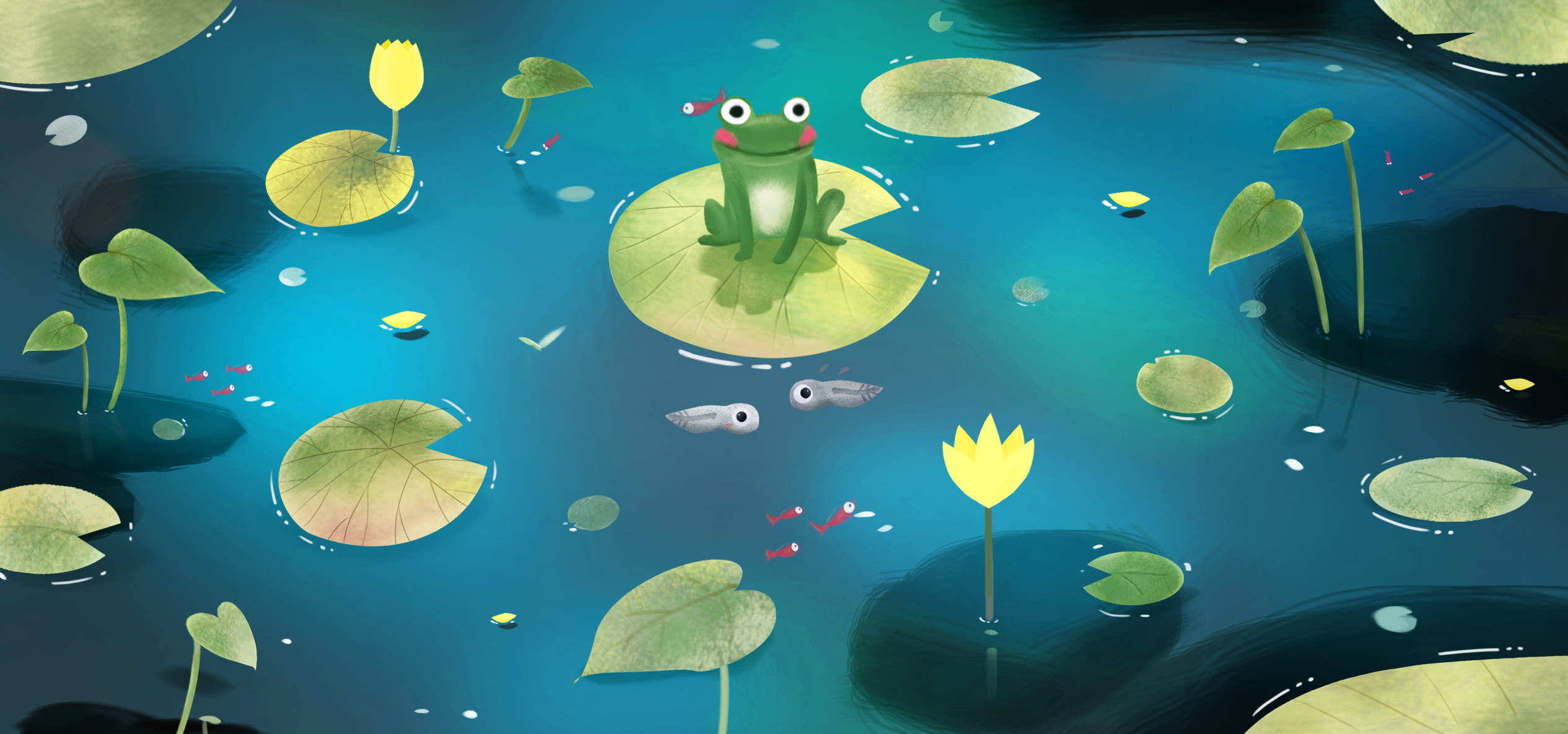 池塘边荷叶下躲着一只小青蛙🐸|插画|儿童插画|amandalu0217 - 原创作品 - 站酷 (ZCOOL)