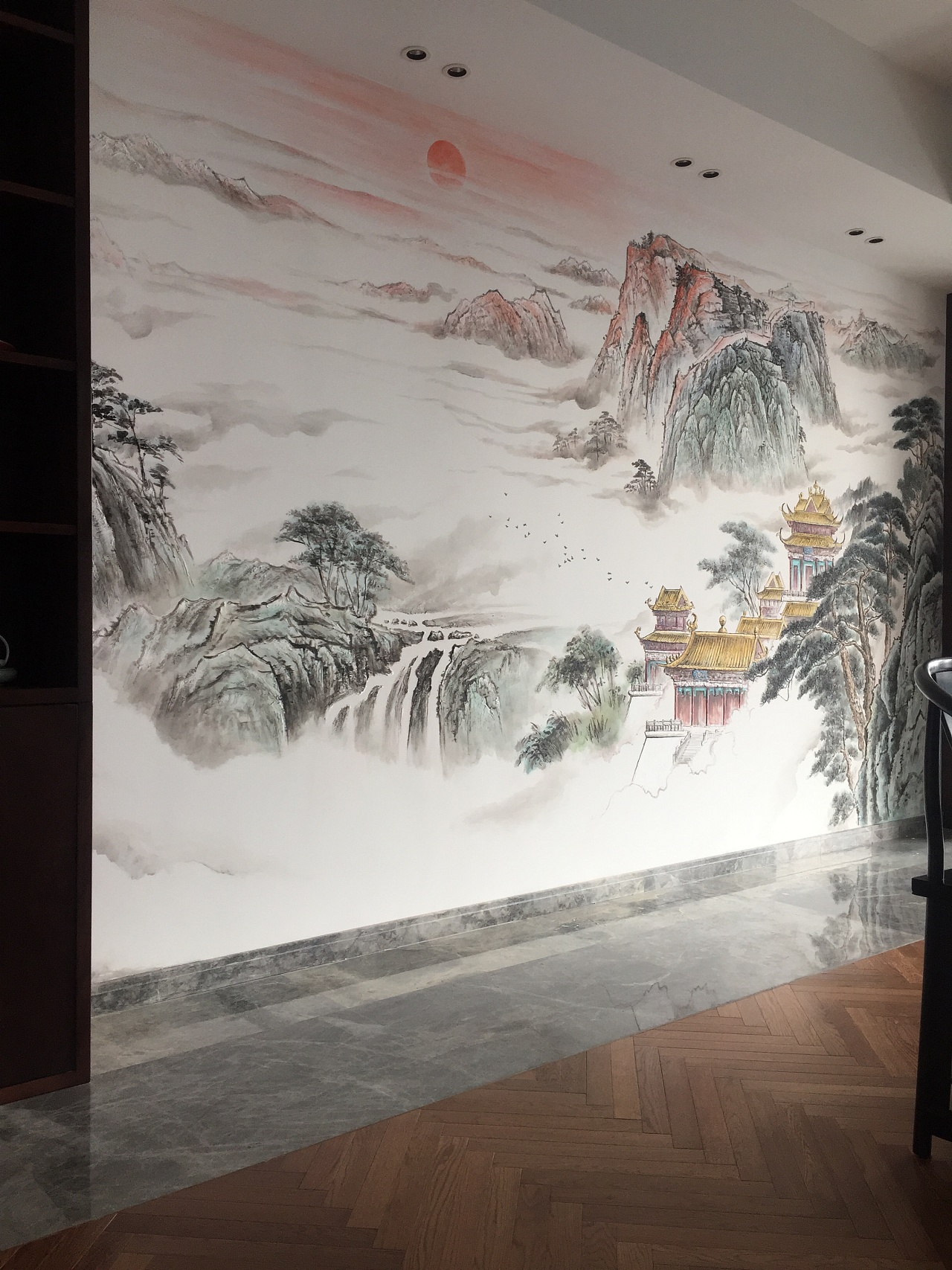 中式风客厅壁画电视背景墙装修效果图 – 设计本装修效果图