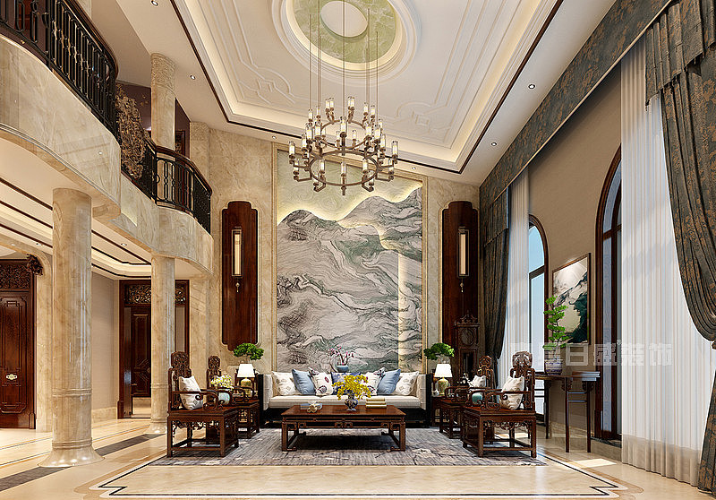 沈阳东易日盛兰乔圣菲640平别墅米新中式风格效果图