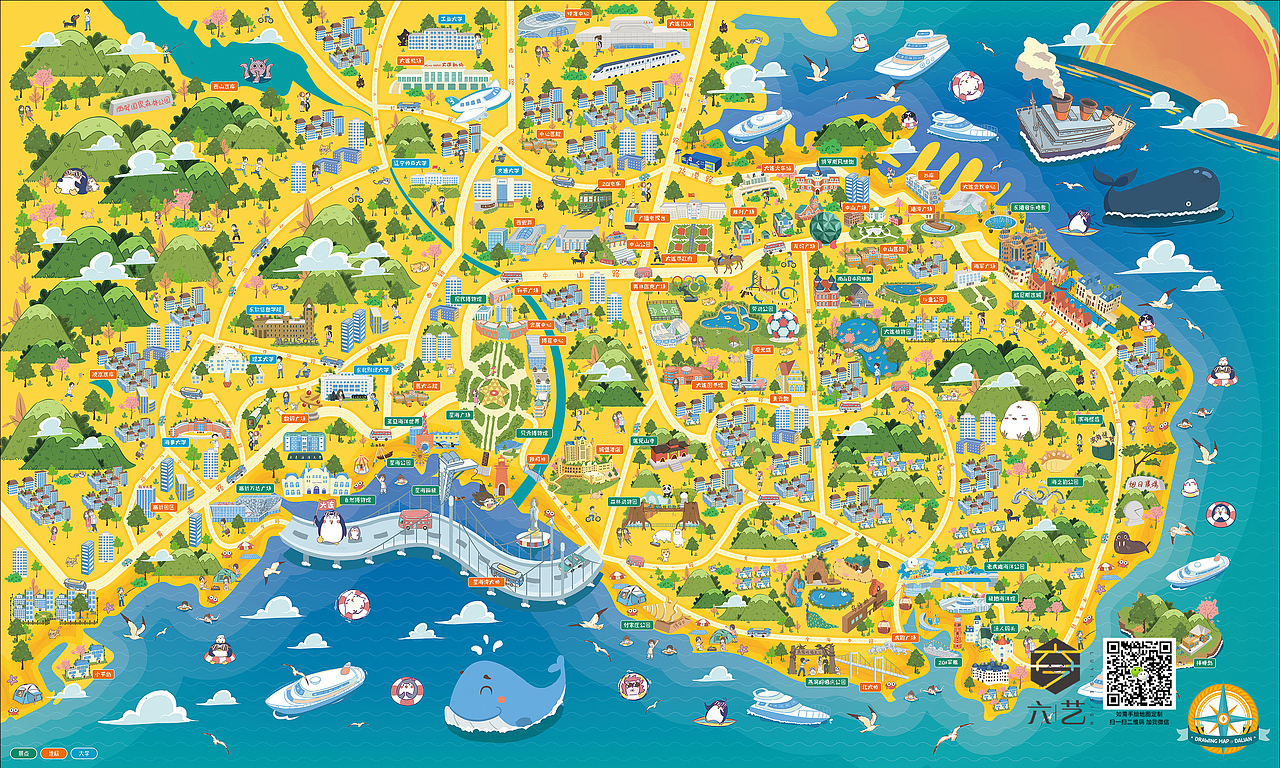 手绘地图合辑h5全域旅游景区园区酒店卡通导览图插画