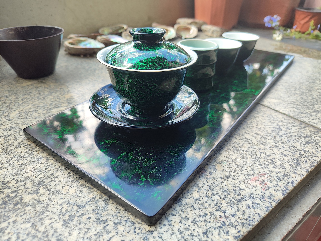 大漆丨虫咬金茶具套装