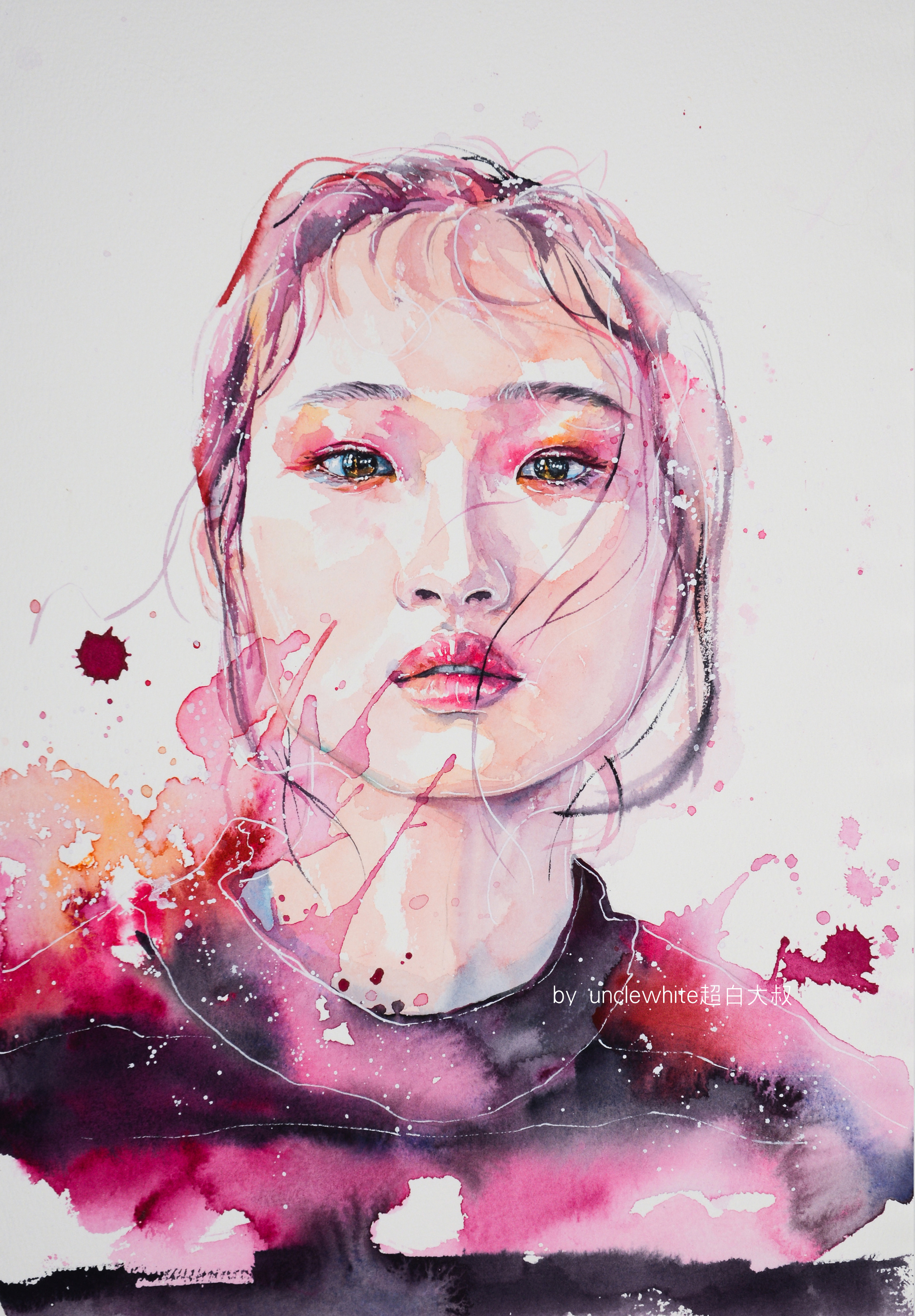 超白大叔作品:模特插图水彩人像