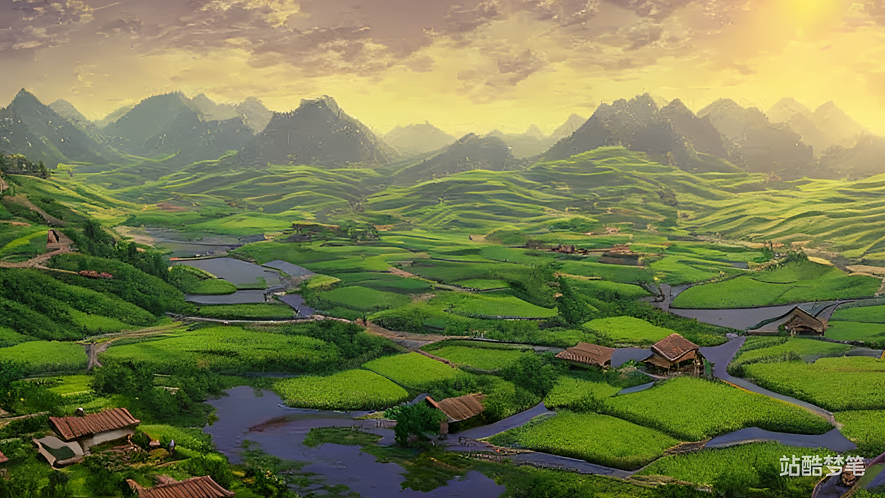 #站酷梦笔#在山谷里面有河流经过