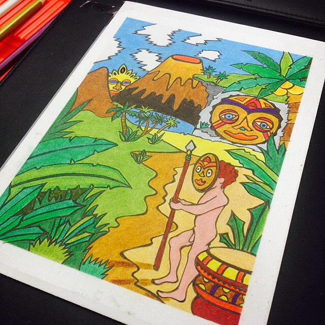 【豆腐先生】疯狂原始人 手绘彩铅插画