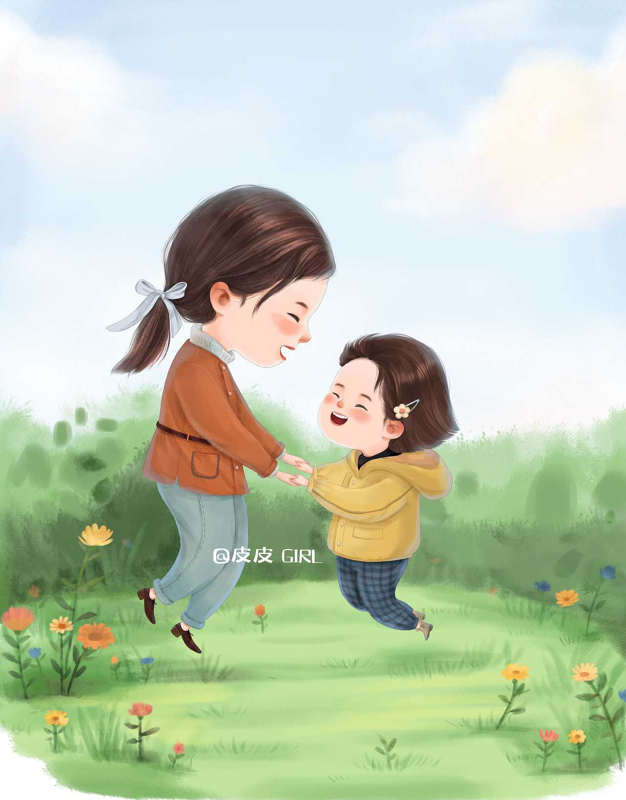 《亲子时光》之一起跳啊~(附素描小稿)