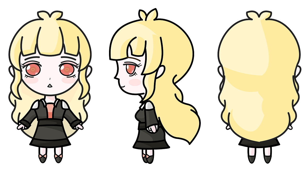 制作一款表情包需要绘制人物三视图,这里只需要绘制正面,背面,侧面