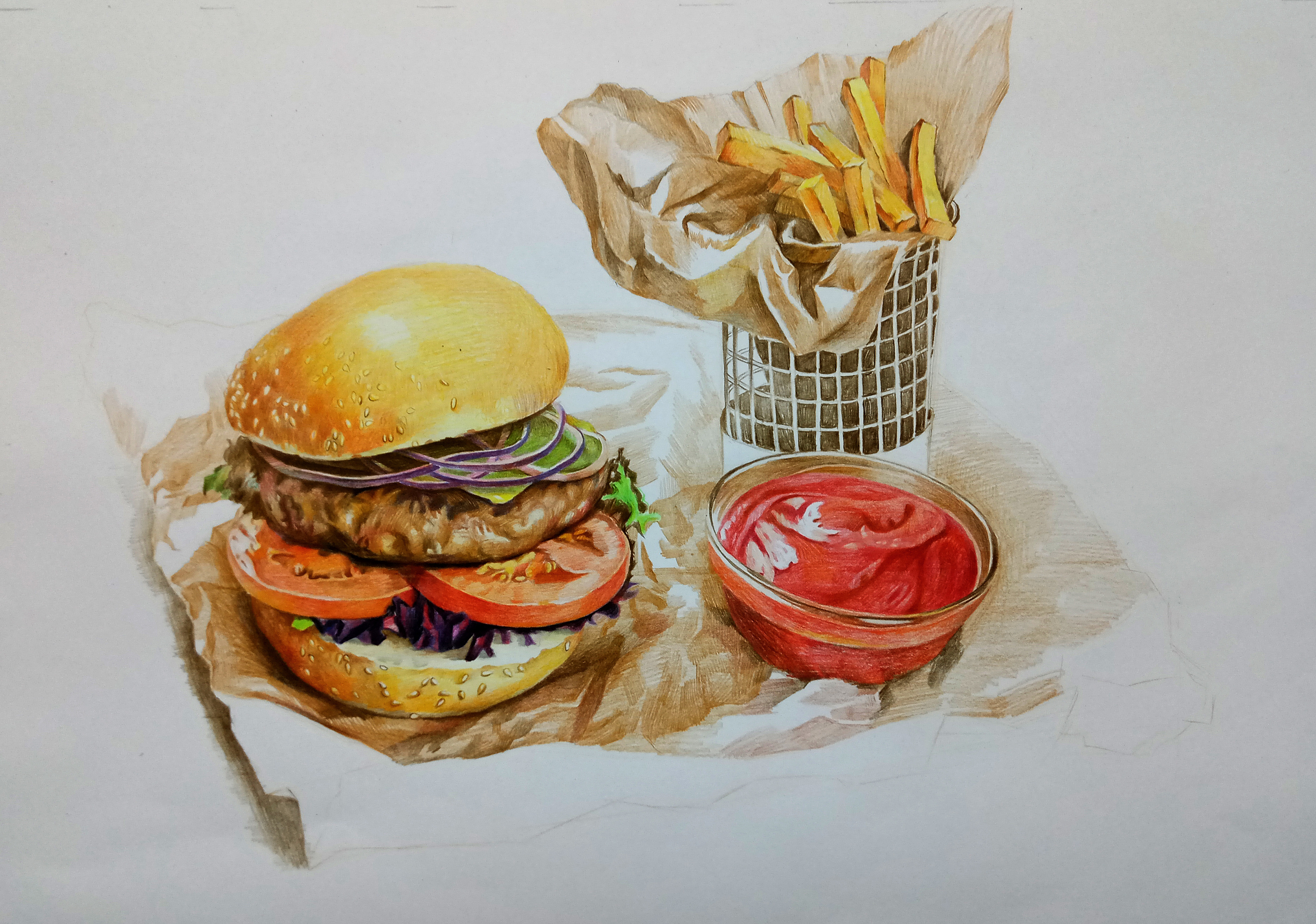 简笔画汉堡的画法 简笔画教程之汉堡包的涂色画 肉丁儿童网