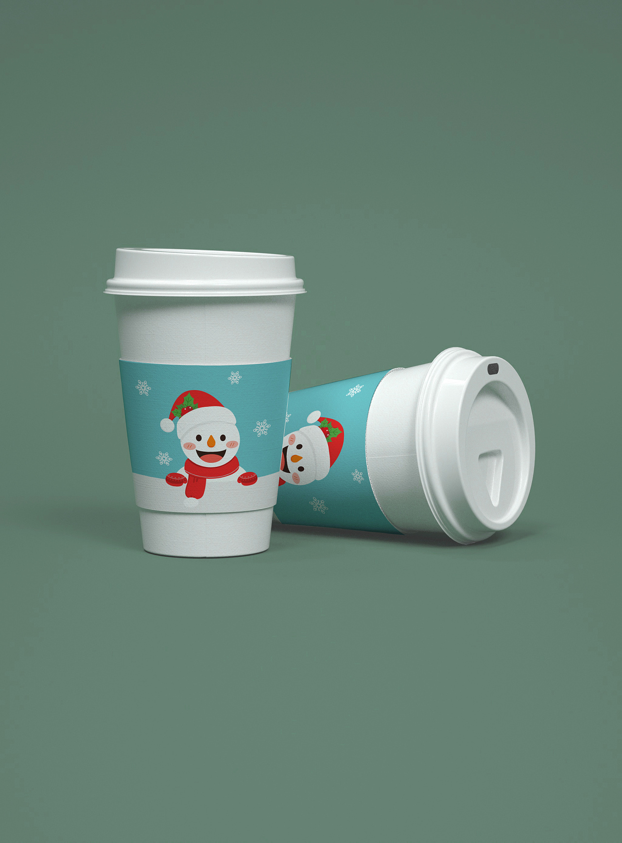 圣诞雪人麋鹿杯套纸杯设计