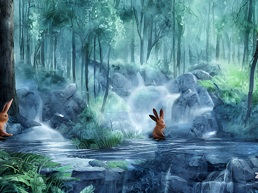 #AI创作实验室#小兔子在森林里迷路了，和瀑布对话
