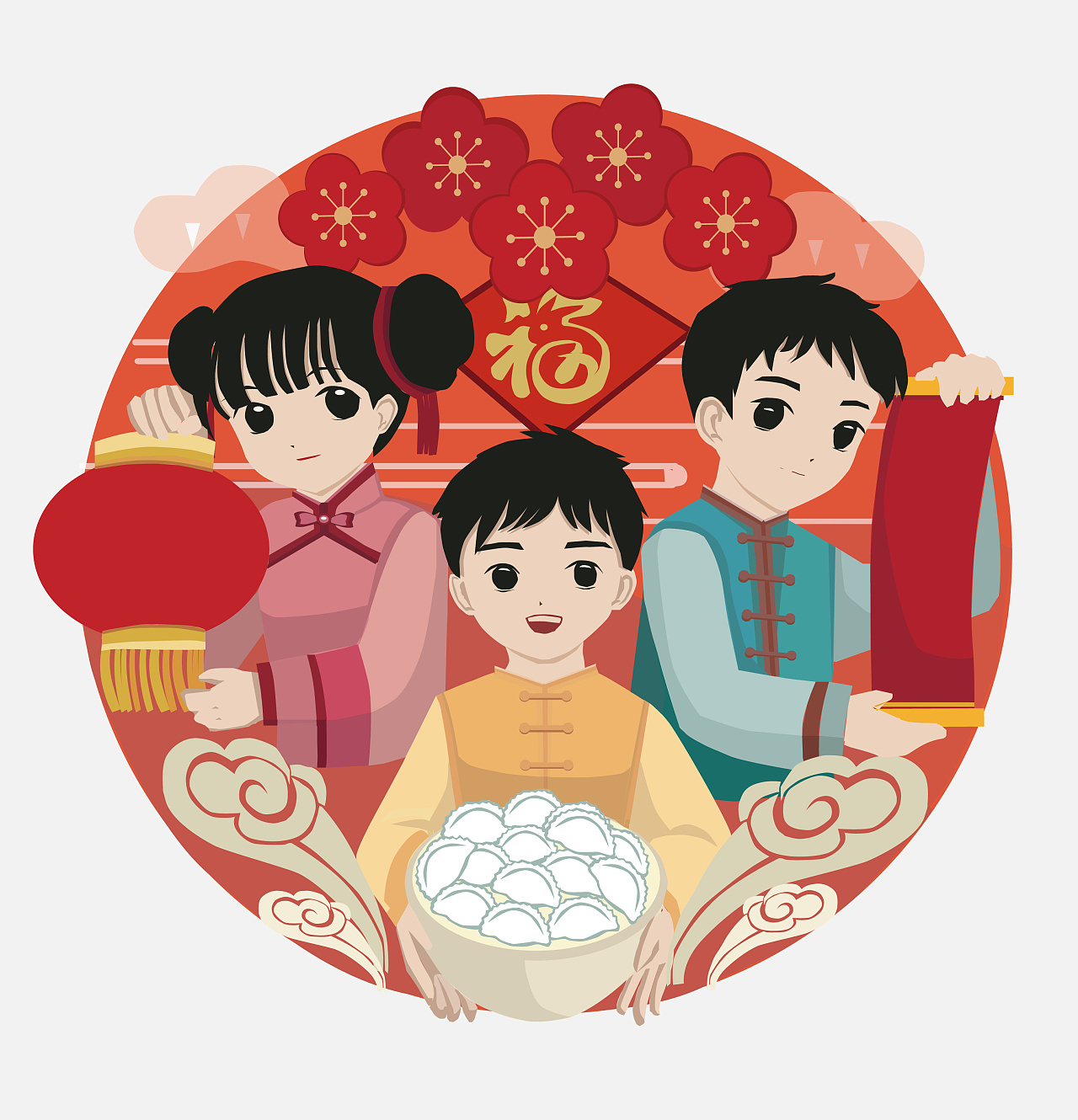 新年春节过节欢庆街道场景插画图片-千库网