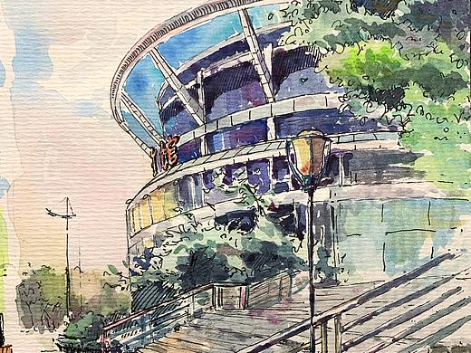 水彩写生——学校体育馆