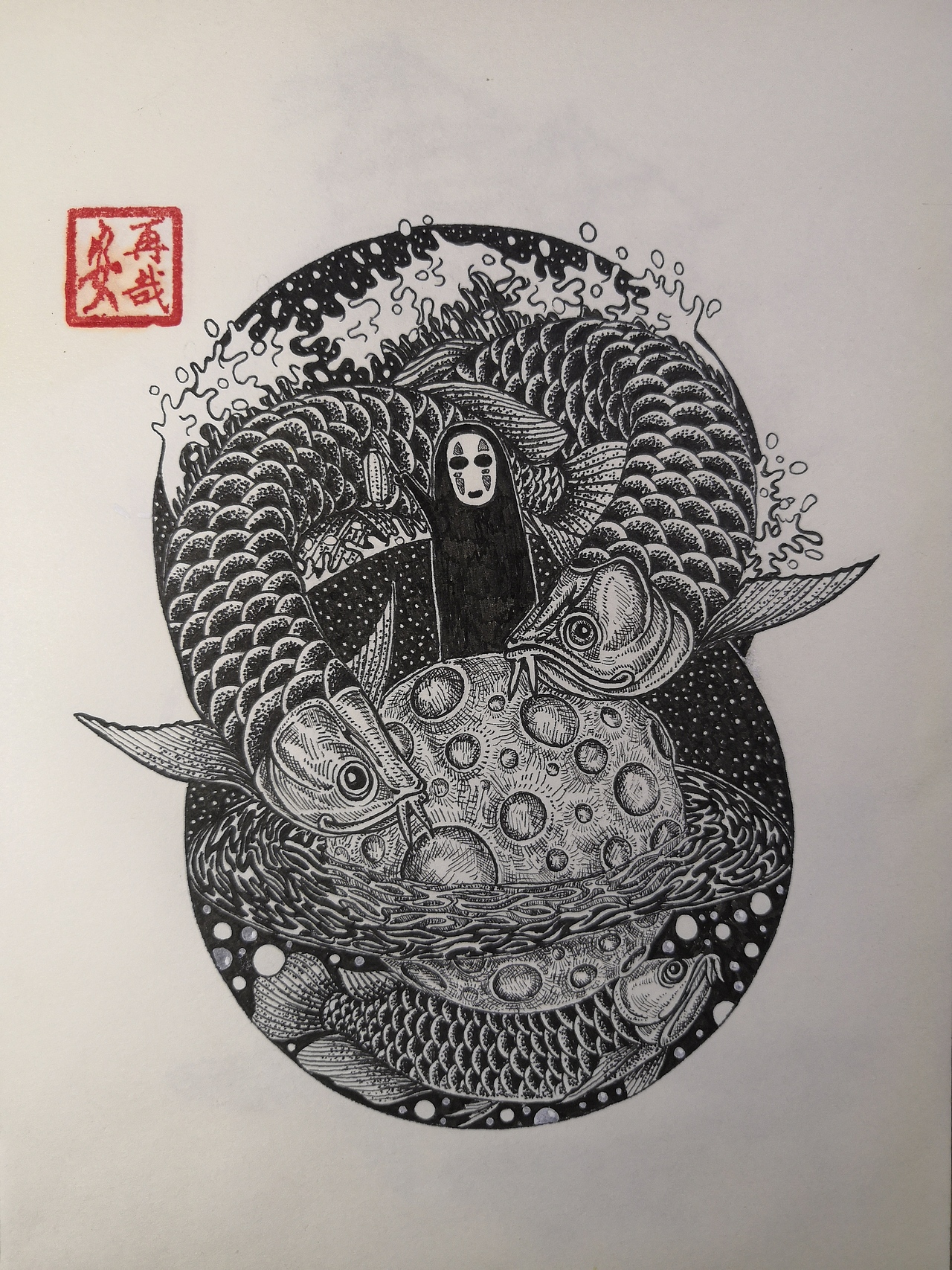 黑白插画~梦与现实的交织