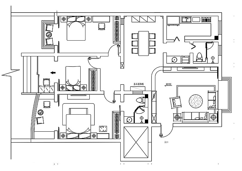 升龙天汇广场装修效果图130平三室两厅美式风格设计