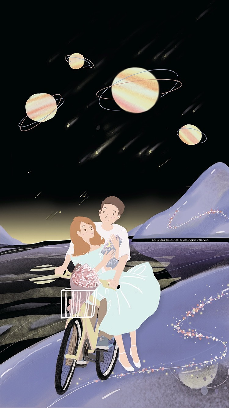 七夕纪念日情侣手绘插画