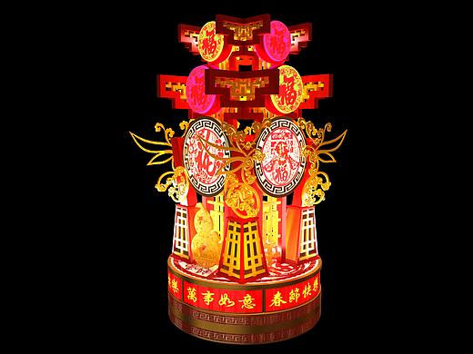 新年美陈 中国风 鼓 灯箱 春 福