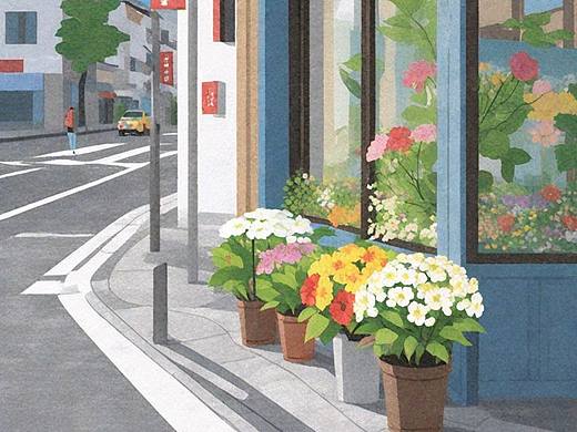 插画丨街头一角,花团锦簇