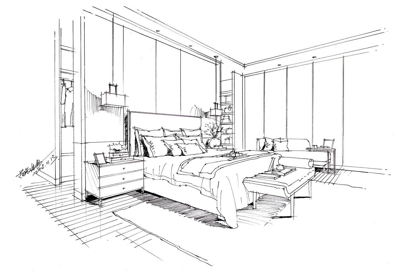 苗长银手绘—室内家装空间手绘线稿范例（图ZMTQ3NzA1NTM2） - 家装设计 - 站酷设计师苗长银手绘空间原创素材 - 站酷ZCOOL