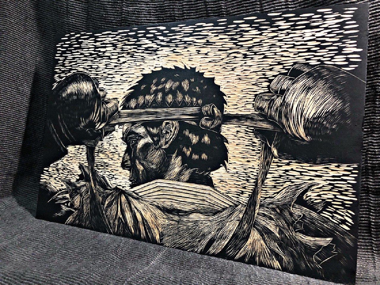 原创纯手工黑白木刻版画