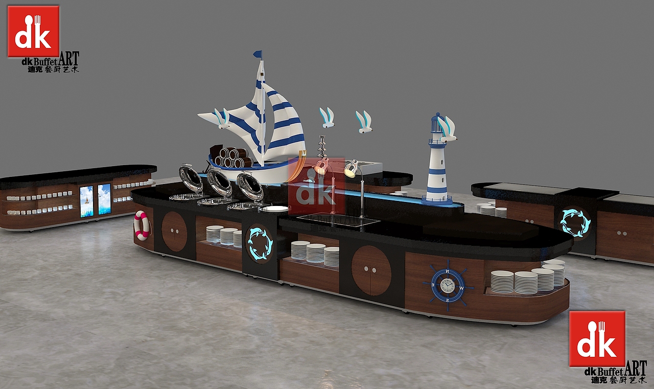 中国风餐厅装修自助餐台自助餐设备实木餐厅家具定制