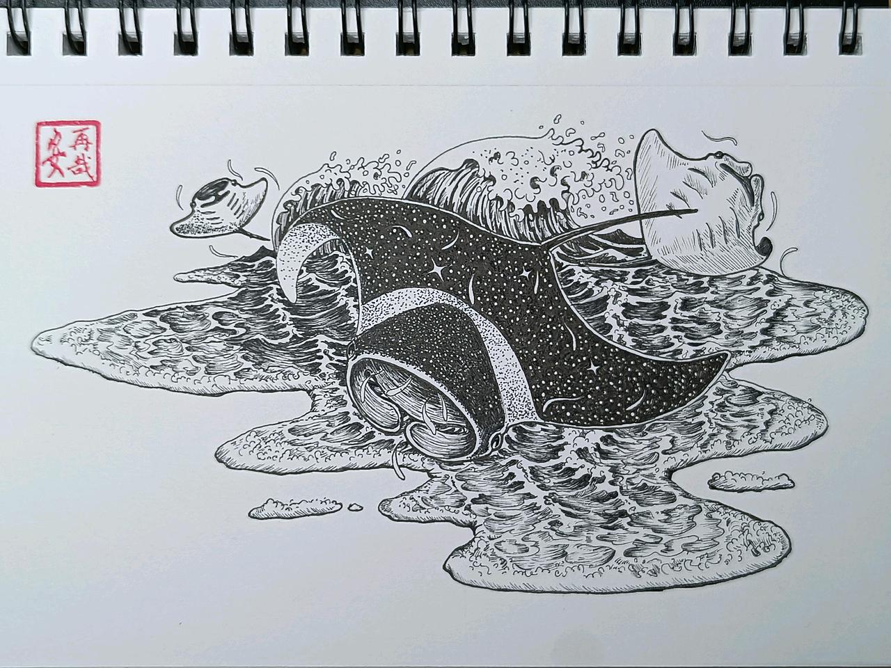 黑白插画—水上生灵