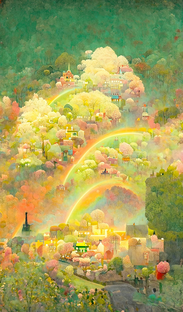 AI绘画档案馆|彩虹小镇四季·春