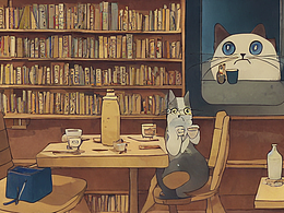 #AI创作实验室#猫伯爵在书屋里喝咖啡