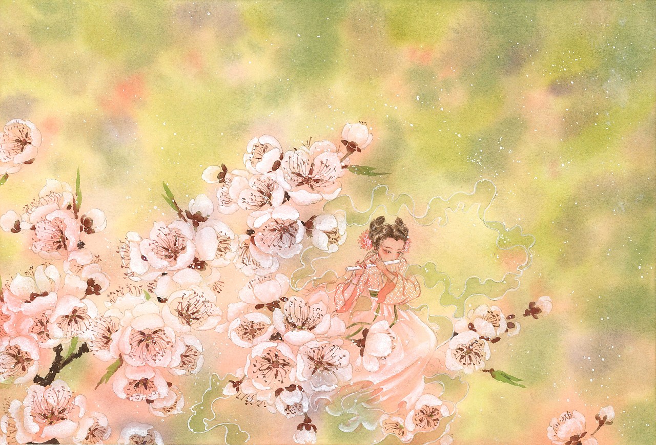春日杏花雨（图ZMjAwOTE0MjYw） - 艺术插画 - 站酷设计师0水间0原创素材 - 站酷ZCOOL