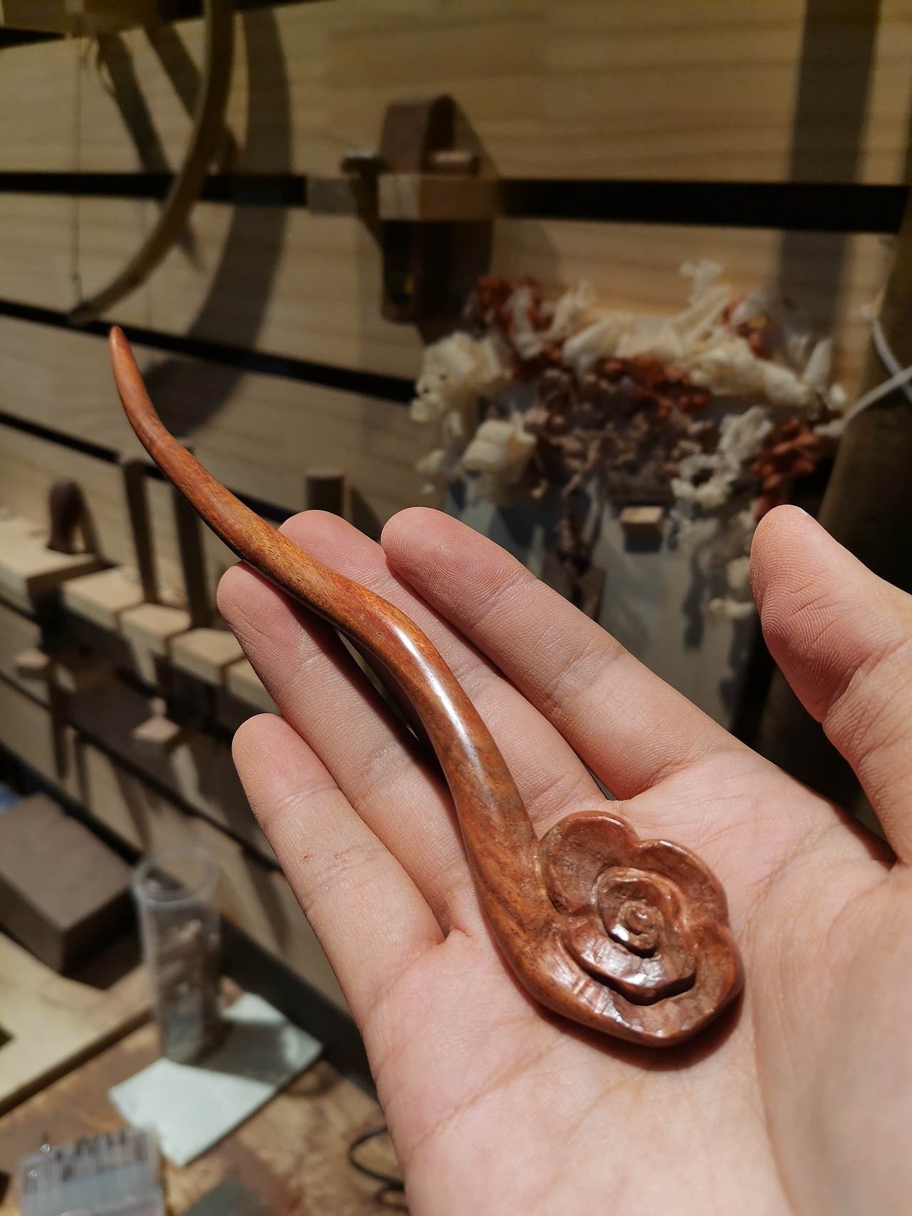 手作单面祥云木簪