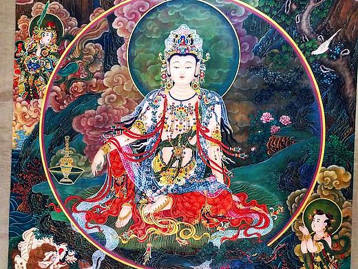 手绘工笔北京法海寺《水月观音》。