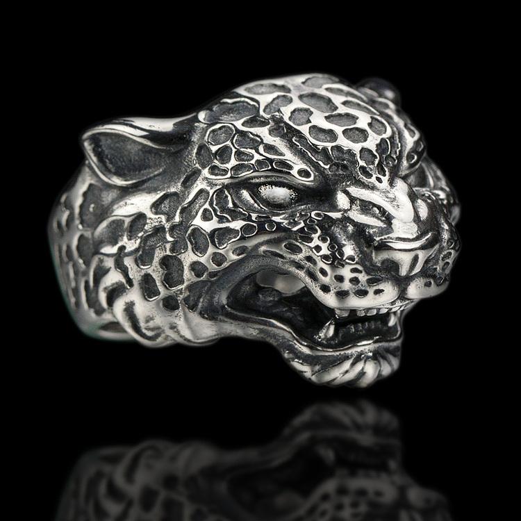 松岩原创银饰—925银金钱豹戒指