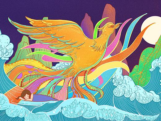 精卫填海-女娃化鸟