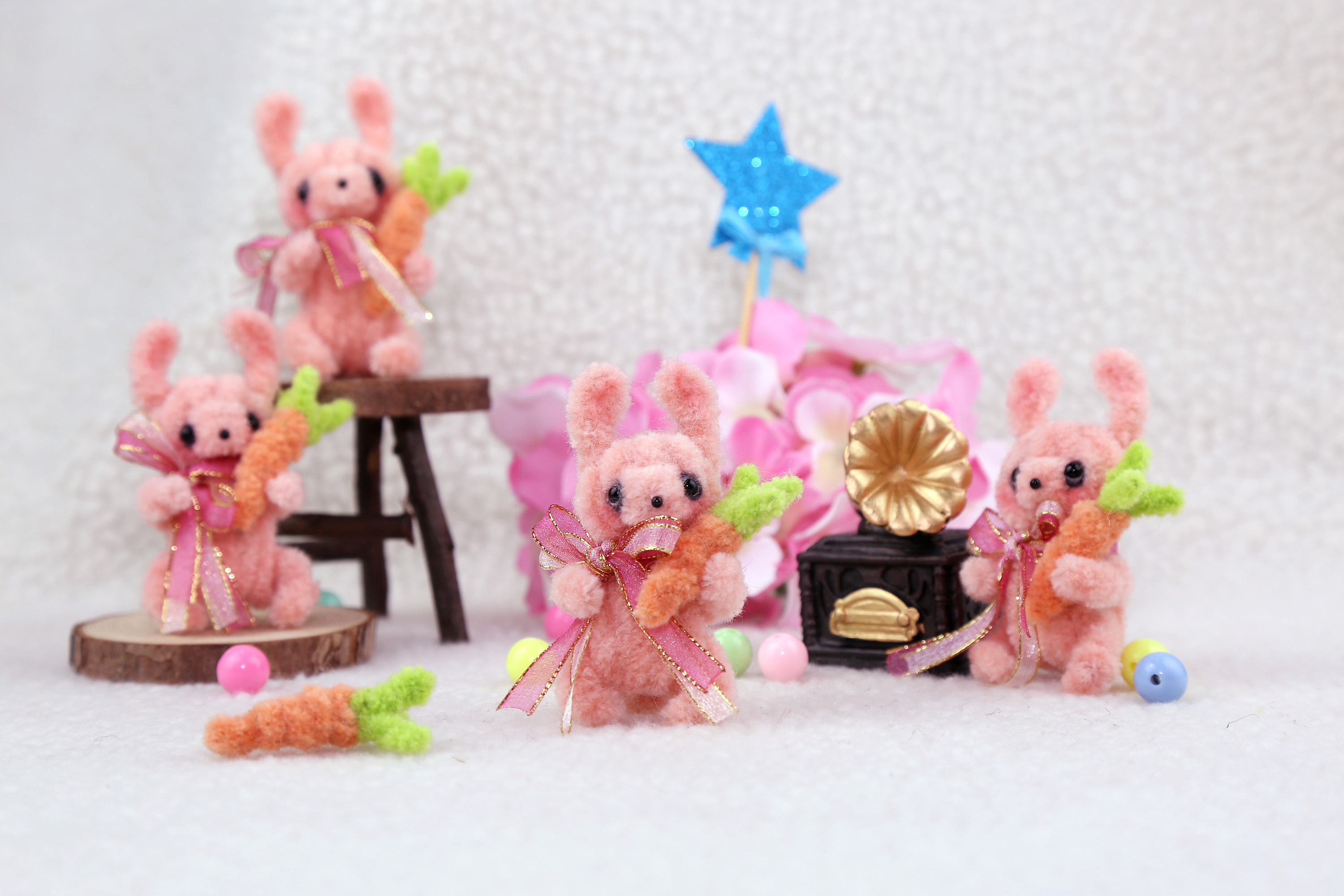 扭扭棒 桃粉兔 手工成品制作