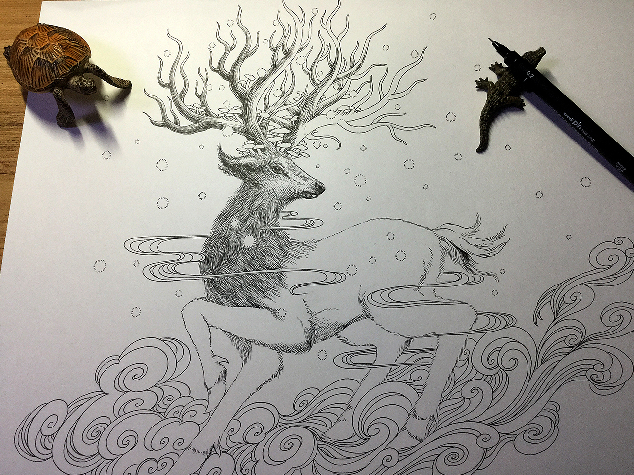 两幅商稿：《云中鹿》《人参与黑枸杞》（图ZMTMwMzczMjk2） - 商业插画 - 站酷设计师傅淳强画者之旅原创素材 - 站酷ZCOOL