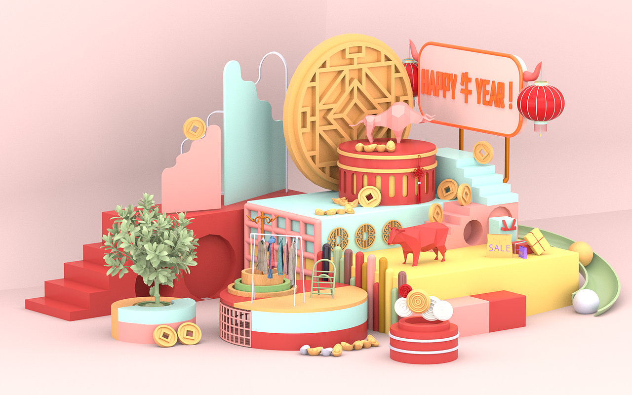 牛年主题美陈（图ZMjQ1MDAzMDEy） - 场景 - 站酷设计师小惠Yuge原创素材 - 站酷ZCOOL