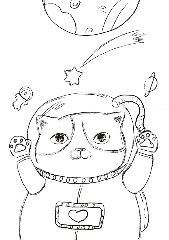 太空猫简笔画图片