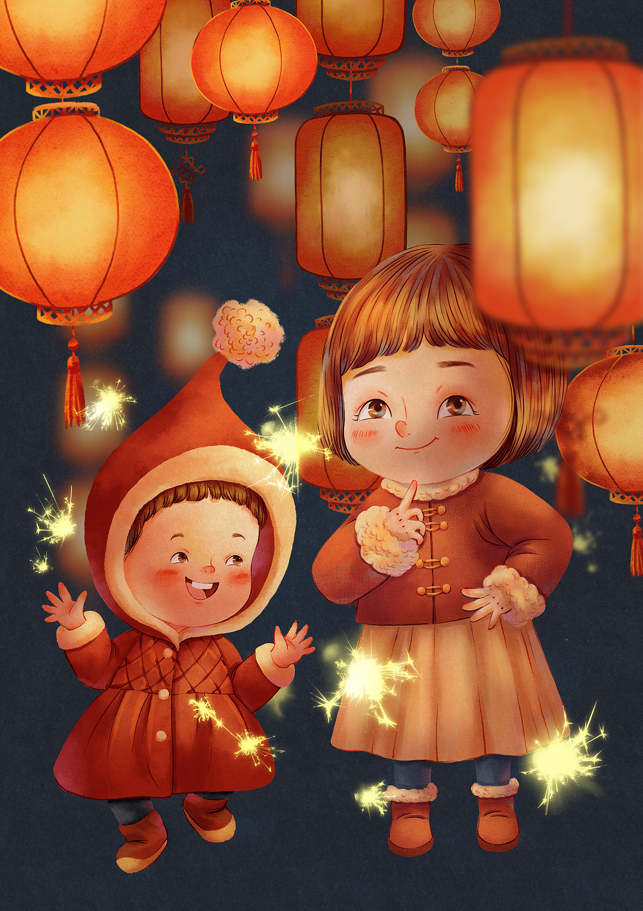 元宵节快乐 | 线稿过程图