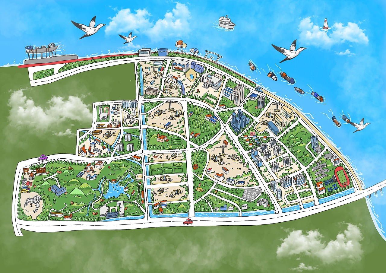 手绘插画温州地图