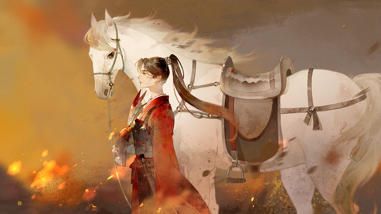 原创作品插画商业插画水彩花木兰木兰白衣巷九最近的创作与速涂总结