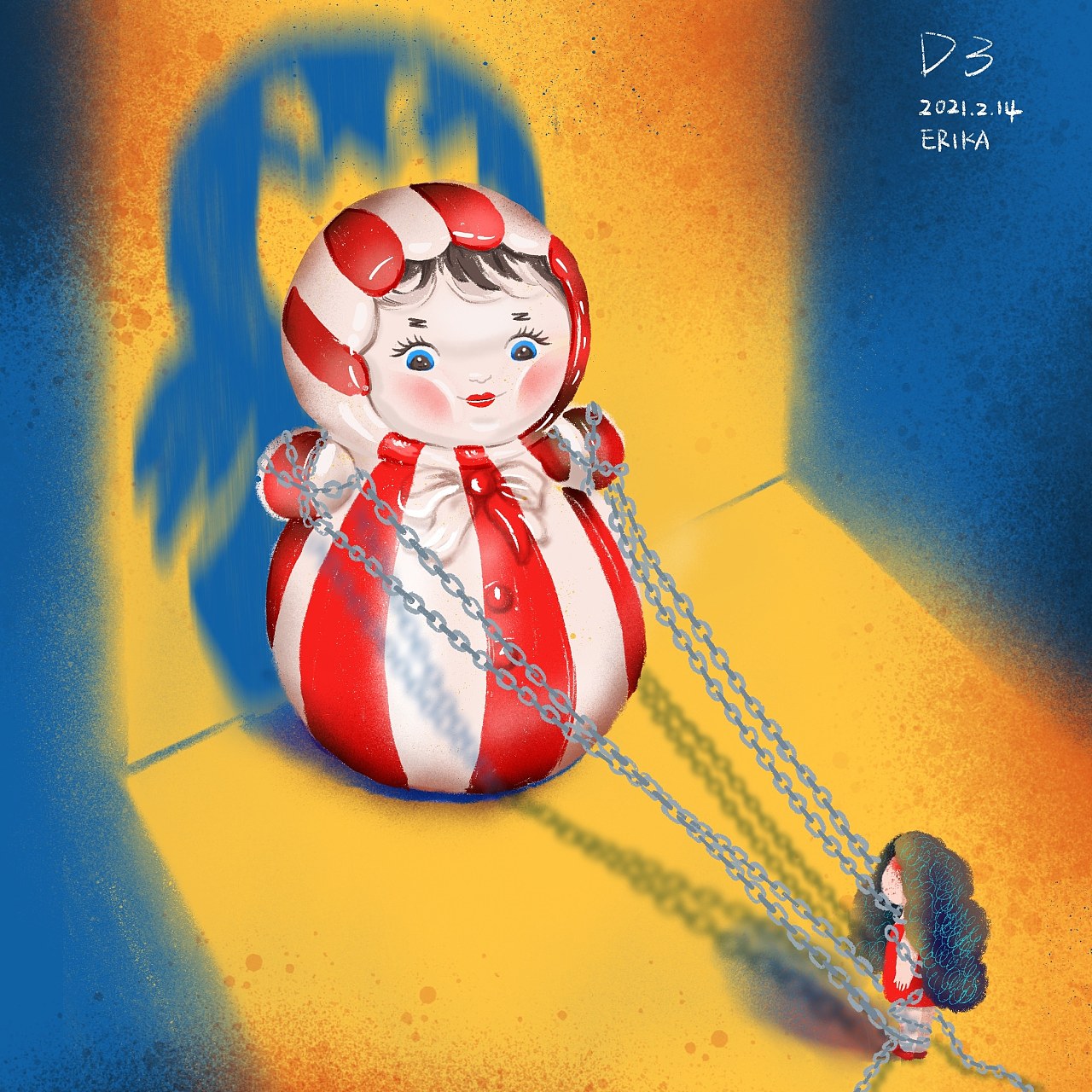 耀眼的阳光,复古的录音机,橘子汽水,画笔画纸,还有这个娃娃不倒翁