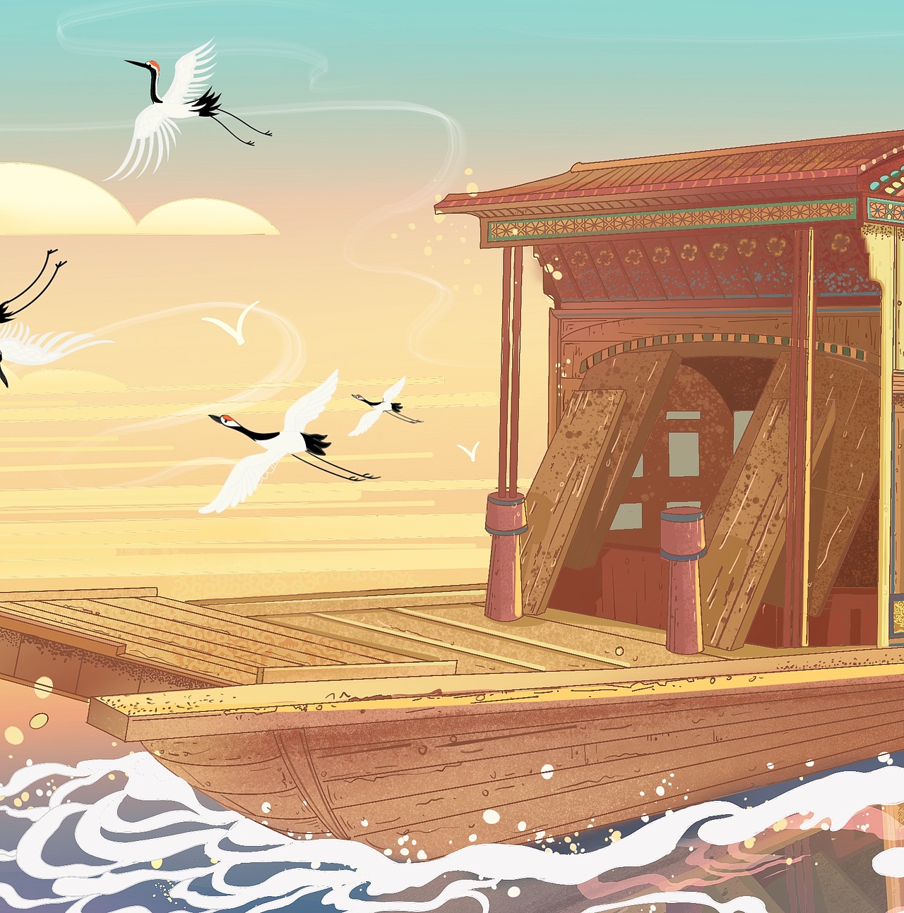 浙江嘉兴南湖红船 红色文化插画设计