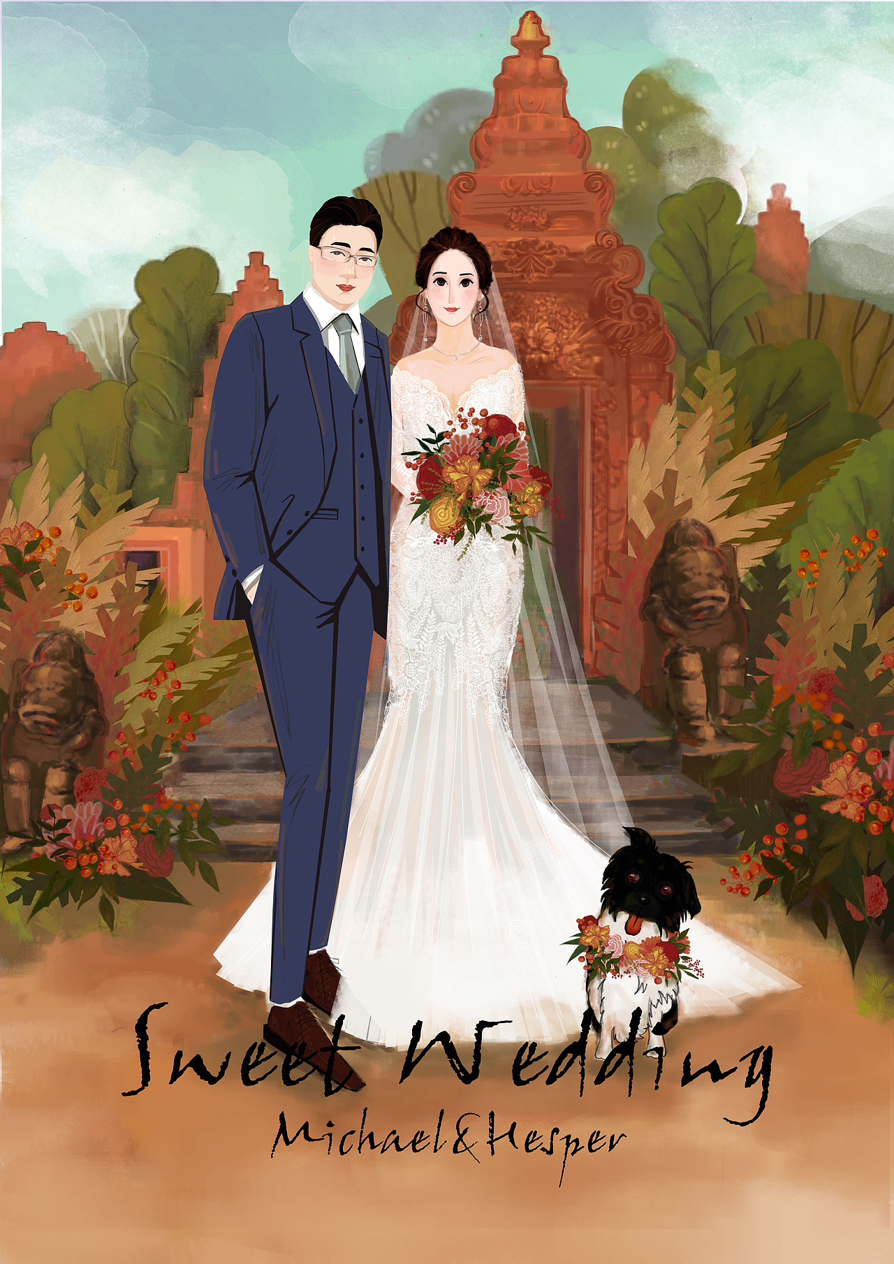 婚礼插画:可爱的祝福