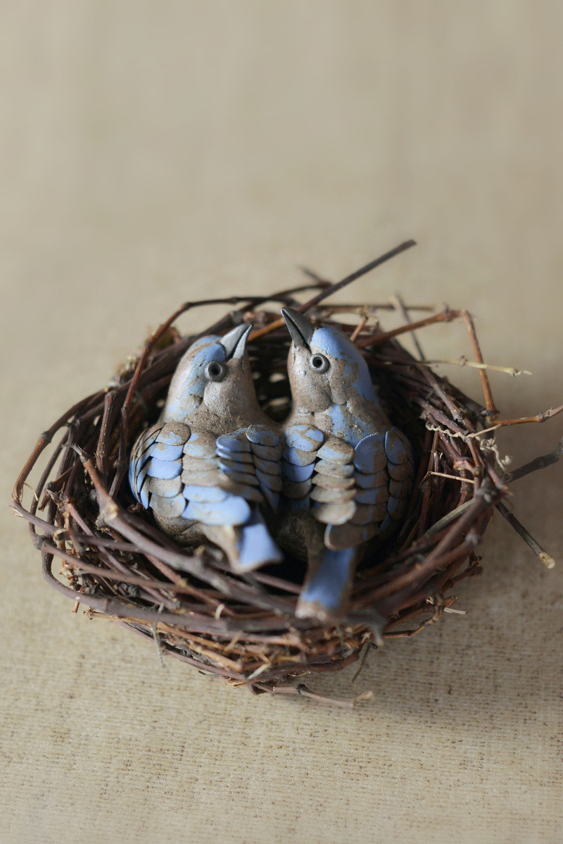 天禽 对鸟 陶瓷摆件 礼品工艺品