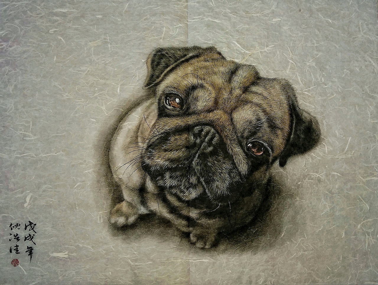 国画巴哥犬