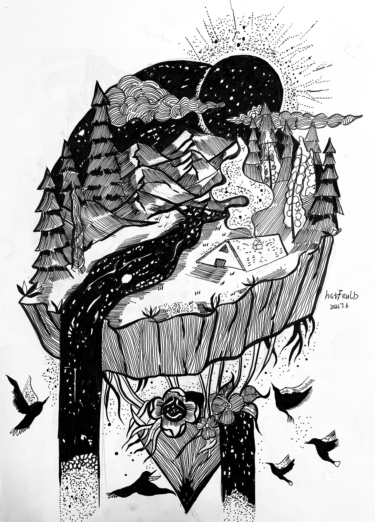 手绘练习黑白装饰画（图ZMjY5MjE3NzM2） - 绘画 - 站酷设计师Yubari原创素材 - 站酷ZCOOL