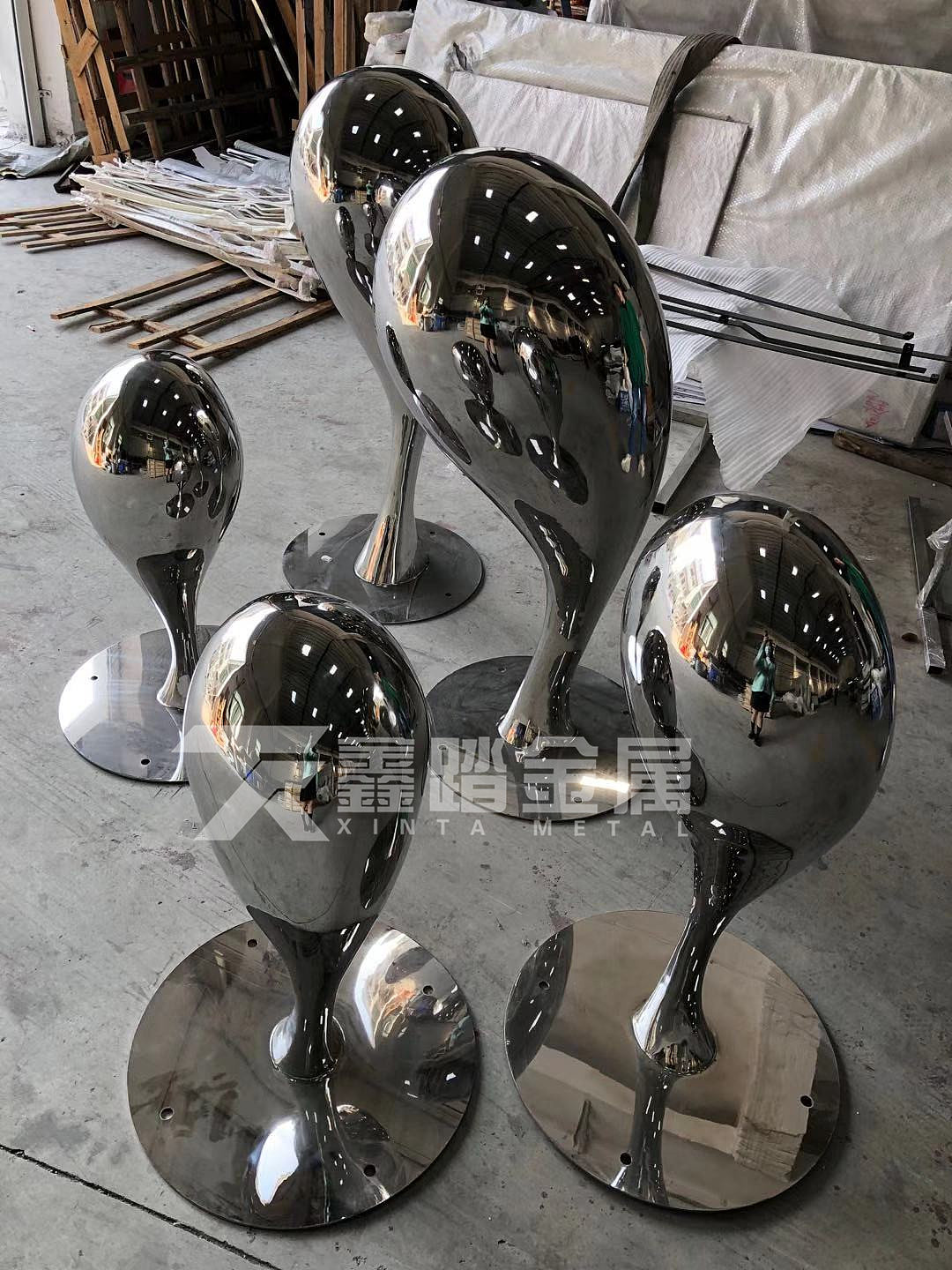 镜面不锈钢水滴造型雕塑 定制水景主题不锈钢雕塑摆件