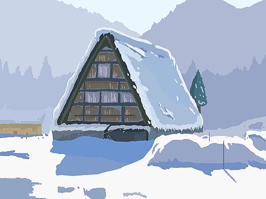 雪中小屋插画临摹