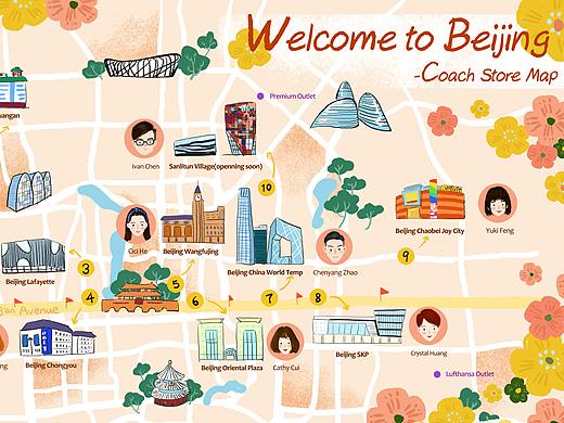 Coach北京地圖（個人主頁-ZMjU5NjM2MjA=） - 商業(yè)插畫 - 站酷設(shè)計師詩衣Eleven原創(chuàng)素材 - 站酷ZCOOL