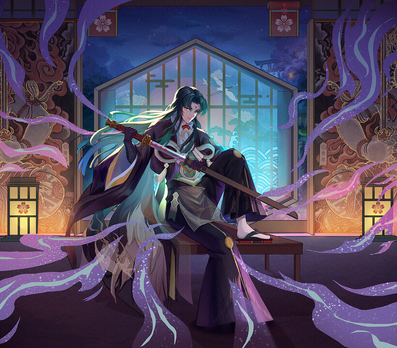 网易阴阳师手游ssr鬼切:龙胆霖心"集绘千卷"插画创作